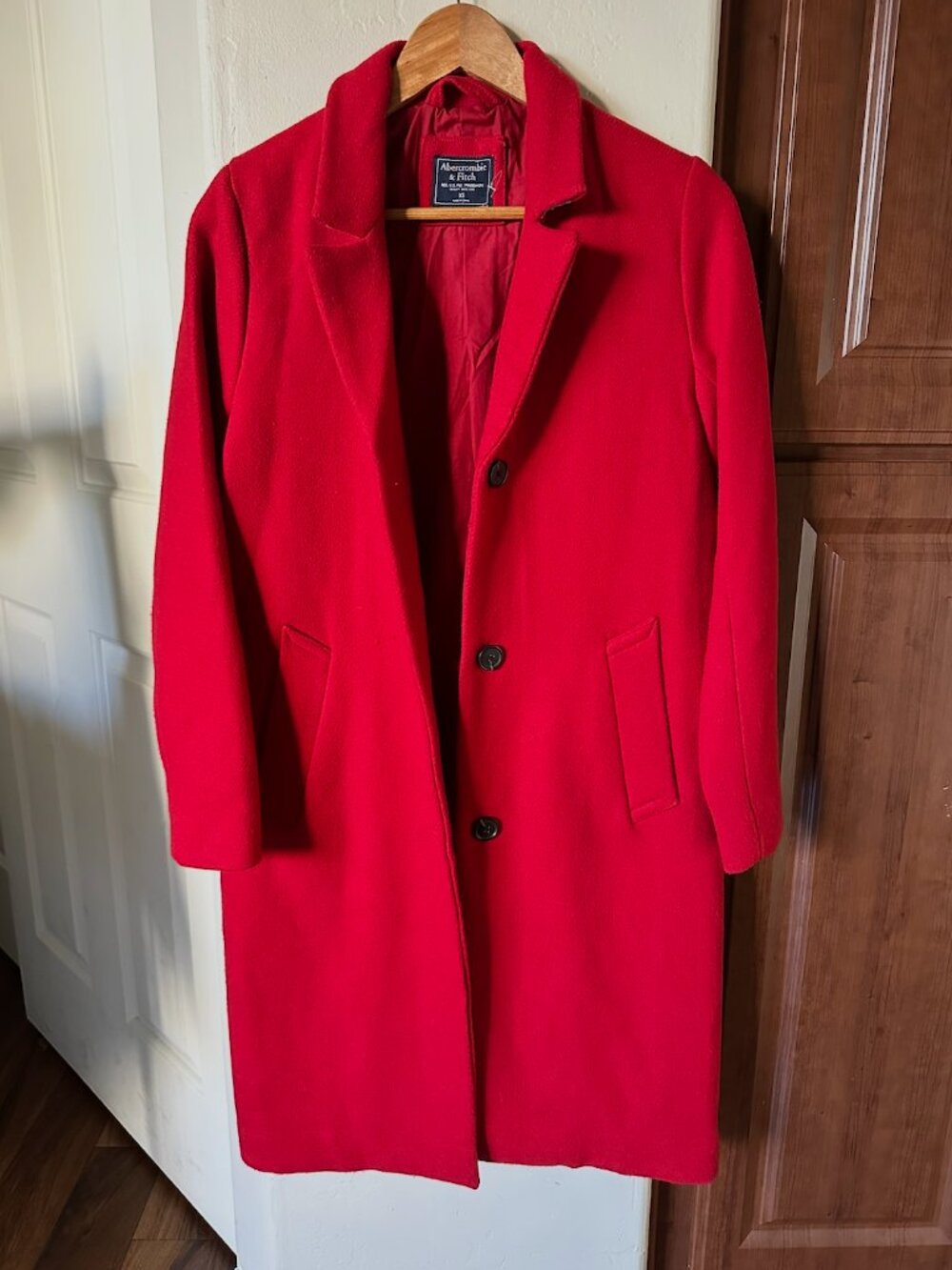 Abercrombie & Fitch Women's Red Wool Blend Dad Coat Button Front Size XS